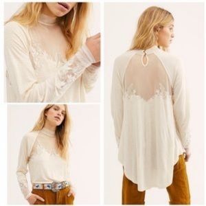 Free People Ivory Saheli Lace Mesh Long Sleeve Top